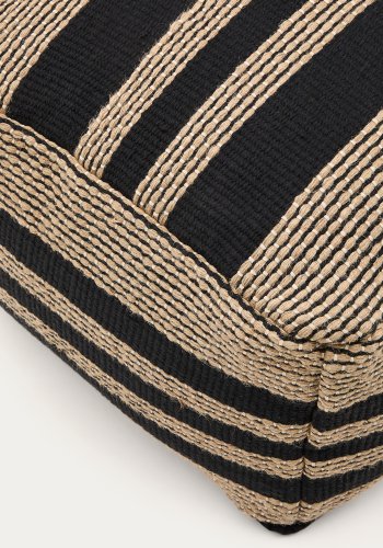 KAVE HOME Aylin puff i beige og svart jutebrodert bomull, 60 x 60 cm