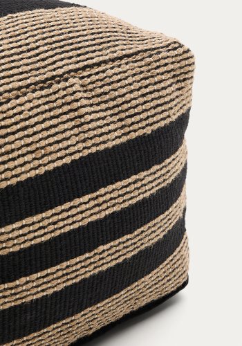 KAVE HOME Aylin puff i beige og svart jutebrodert bomull, 60 x 60 cm