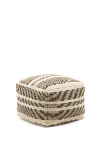 KAVE HOME Aylin puff i beige jute, brodert bomull, 60 x 60 cm
