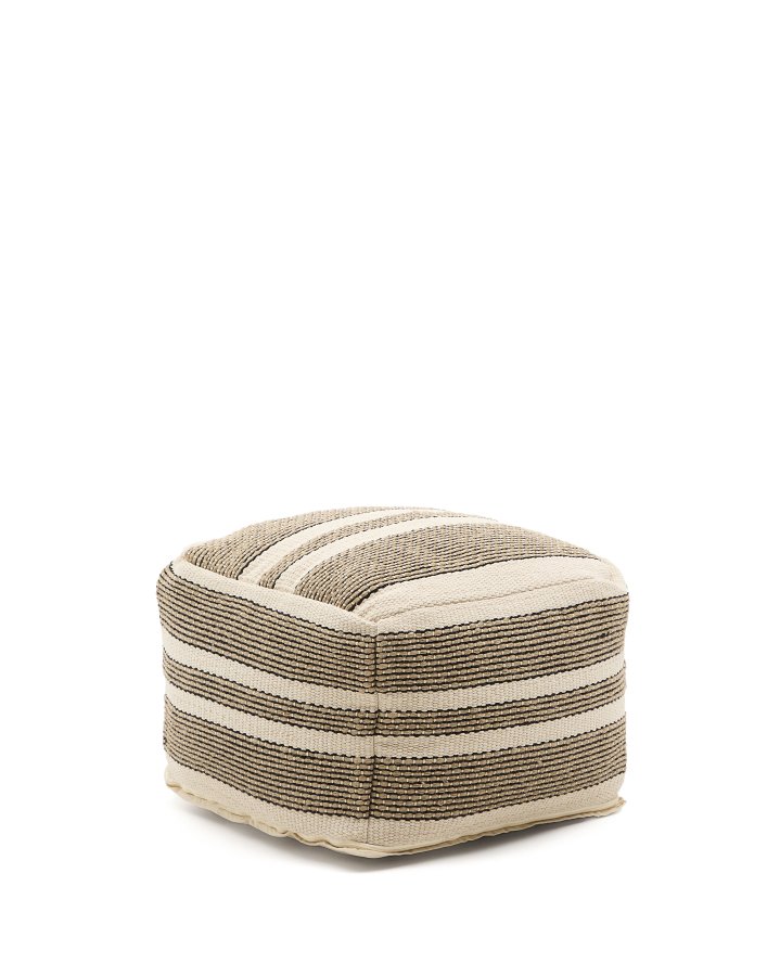 KAVE HOME Aylin puff i beige jute, brodert bomull, 60 x 60 cm