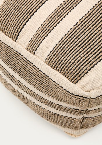 KAVE HOME Aylin puff i beige jute, brodert bomull, 60 x 60 cm