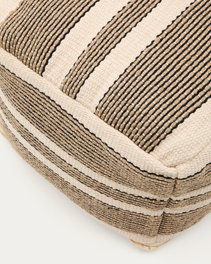 KAVE HOME Aylin puff i beige jute, brodert bomull, 60 x 60 cm