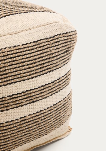 KAVE HOME Aylin puff i beige jute, brodert bomull, 60 x 60 cm