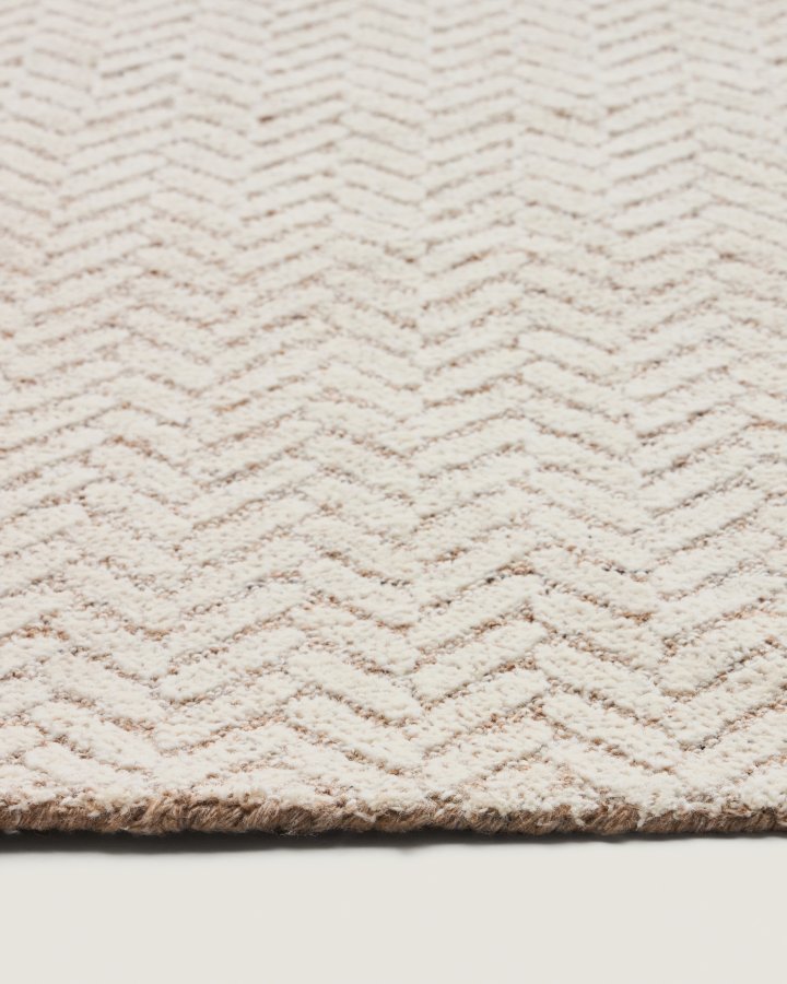 KAVE HOME Calira gulvt�ppe, rektangul�r - beige v�vet jacquard uld (300x200)