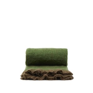 KAVE HOME Odelna plaid, m. fl�ser, rektangul�r - gr�n uld og akryl (170x130)