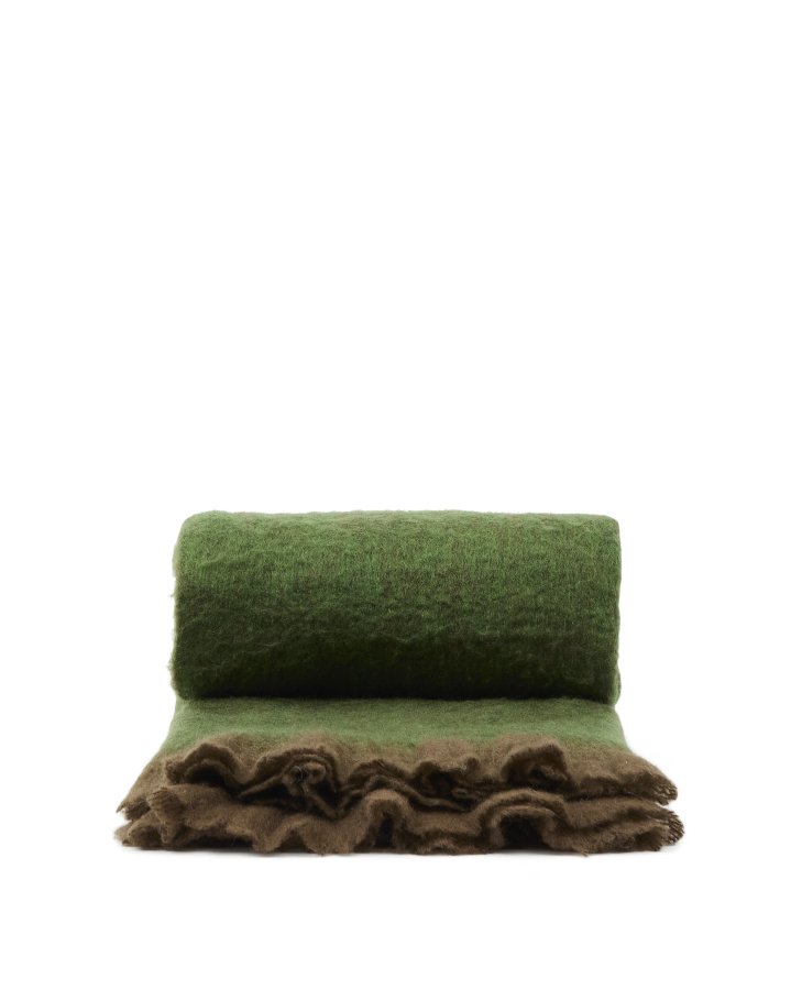 KAVE HOME Odelna plaid, m. fl�ser, rektangul�r - gr�n uld og akryl (170x130)