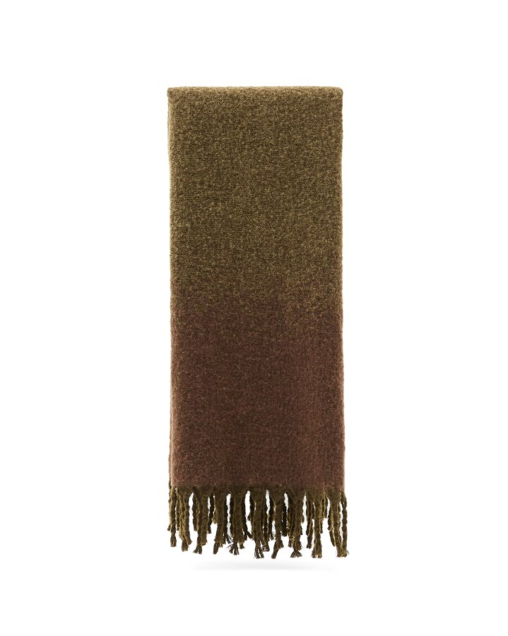 KAVE HOME Elvori plaid, m. frynser, rektangul�r - gr�n genbrugt akryl (170x130)