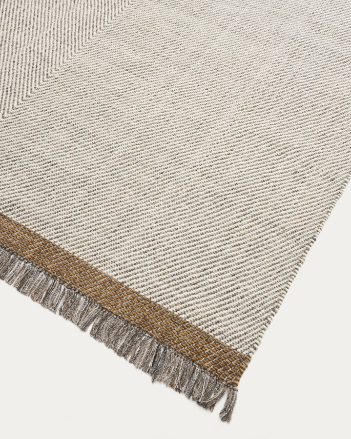 KAVE HOME Brina gulvt�ppe, m. sildebensm�nster, rektangul�r - beige jacquard-uld (230x160)