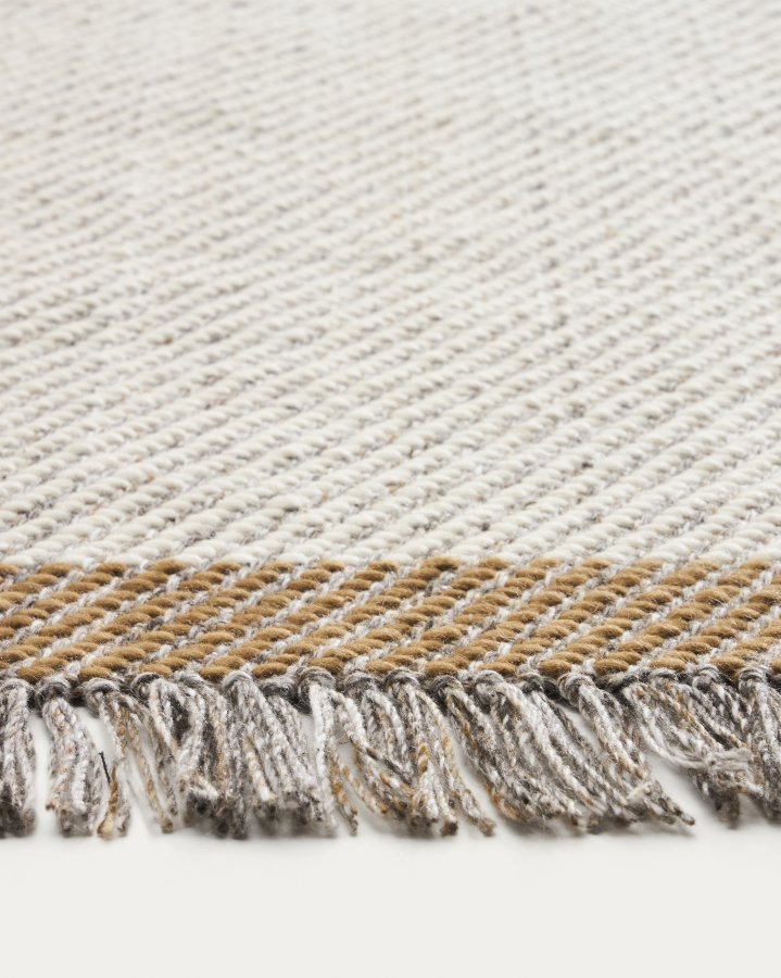 KAVE HOME Brina gulvt�ppe, m. sildebensm�nster, rektangul�r - beige jacquard-uld (230x160)