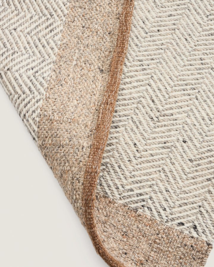 KAVE HOME Nifelia l�ber gulvt�ppe, rektangul�r - beige jacquard uld (200x80)