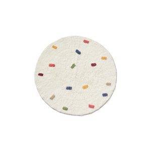 KAVE HOME Epifania gulvt�ppe, rund - hvid bomuld med multifarvede prikker (�100)