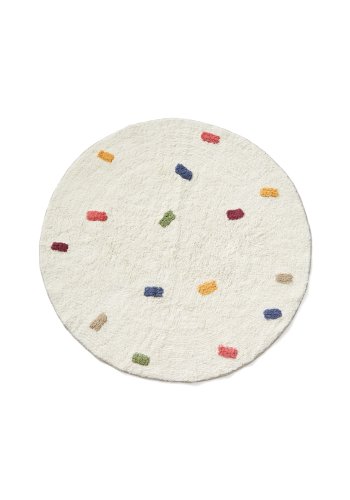 KAVE HOME Epifania gulvt�ppe, rund - hvid bomuld med multifarvede prikker (�100)