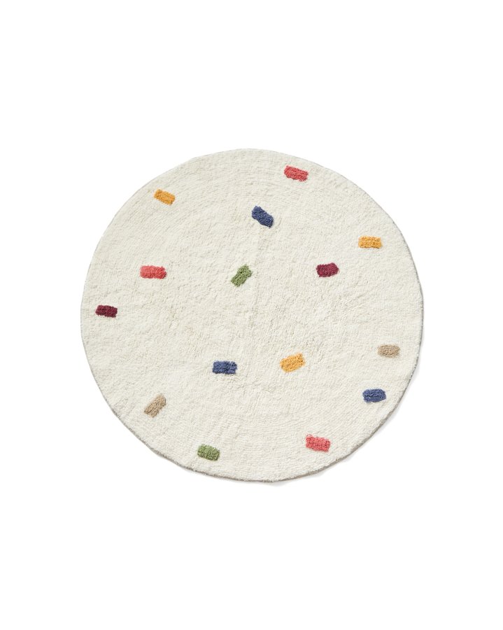KAVE HOME Epifania gulvt�ppe, rund - hvid bomuld med multifarvede prikker (�100)