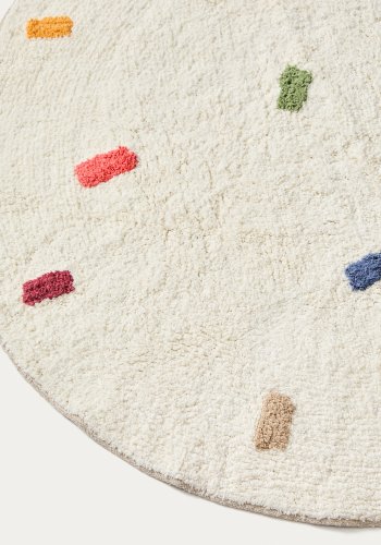 KAVE HOME Epifania gulvt�ppe, rund - hvid bomuld med multifarvede prikker (�100)