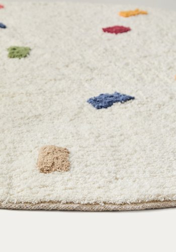 KAVE HOME Epifania gulvt�ppe, rund - hvid bomuld med multifarvede prikker (�100)