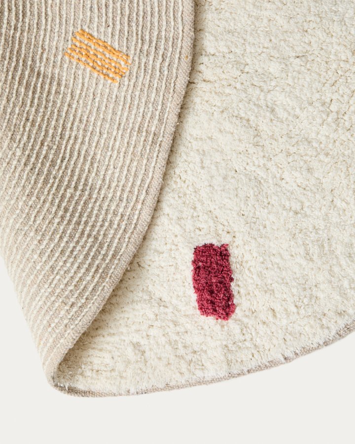 KAVE HOME Epifania gulvt�ppe, rund - hvid bomuld med multifarvede prikker (�100)