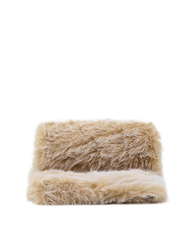 KAVE HOME Lisara plaid, m. strop - rektangul�r - ecru kunstpels (170x130)