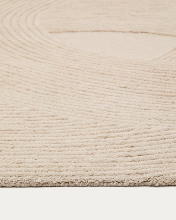 KAVE HOME Domm teppe, rektangulr beige ull (160x230)