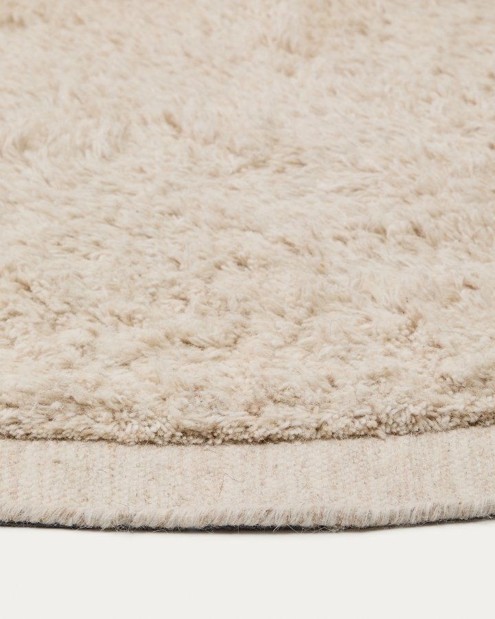 KAVE HOME Marely rundt, hvitt, ullteppe, 200 cm