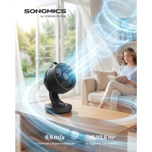 SONGMICS Bordventilator, Stille Ventilator 20 dB, Luftcirkulator LED Display, Fjernbetjening, Effektiv K�ling, 70&deg; Oscillation, 8 Hastigheder, 12 Timer, Bl�ksort XFC001B1EU