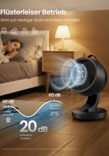 SONGMICS Bordventilator, Stille Ventilator 20 dB, Luftcirkulator LED Display, Fjernbetjening, Effektiv K�ling, 70&deg; Oscillation, 8 Hastigheder, 12 Timer, Bl�ksort XFC001B1EU