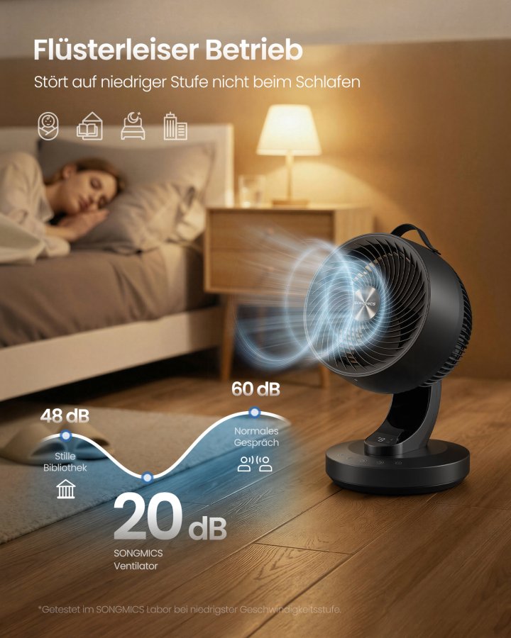 SONGMICS Bordventilator, Stille Ventilator 20 dB, Luftcirkulator LED Display, Fjernbetjening, Effektiv K�ling, 70&deg; Oscillation, 8 Hastigheder, 12 Timer, Bl�ksort XFC001B1EU