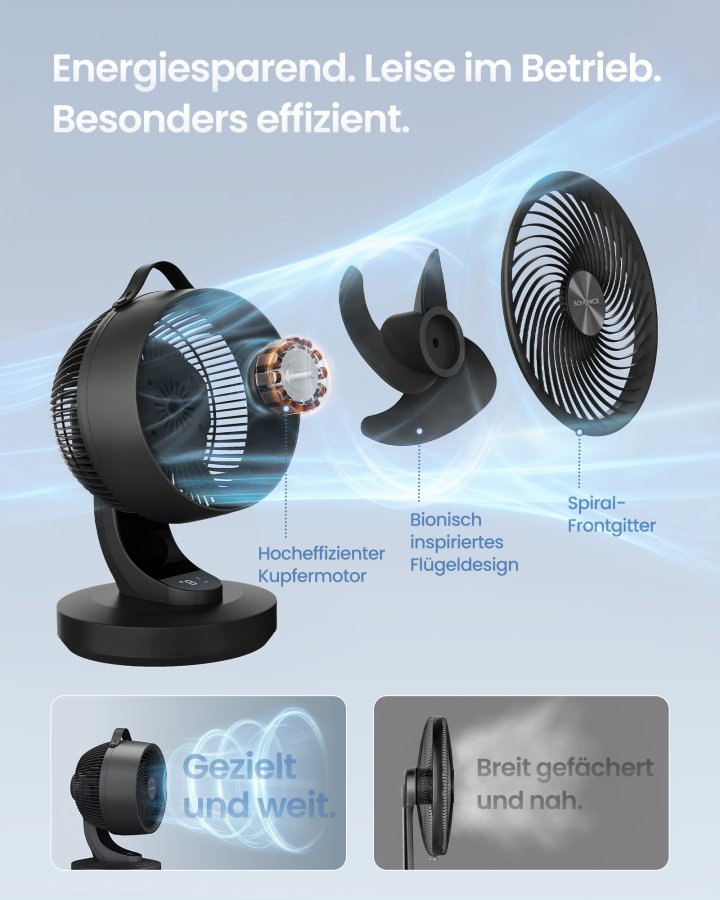 SONGMICS Bordventilator, Stille Ventilator 20 dB, Luftcirkulator LED Display, Fjernbetjening, Effektiv K�ling, 70&deg; Oscillation, 8 Hastigheder, 12 Timer, Bl�ksort XFC001B1EU
