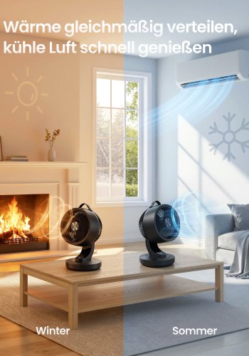 SONGMICS Bordventilator, Stille Ventilator 20 dB, Luftcirkulator LED Display, Fjernbetjening, Effektiv K�ling, 70&deg; Oscillation, 8 Hastigheder, 12 Timer, Bl�ksort XFC001B1EU