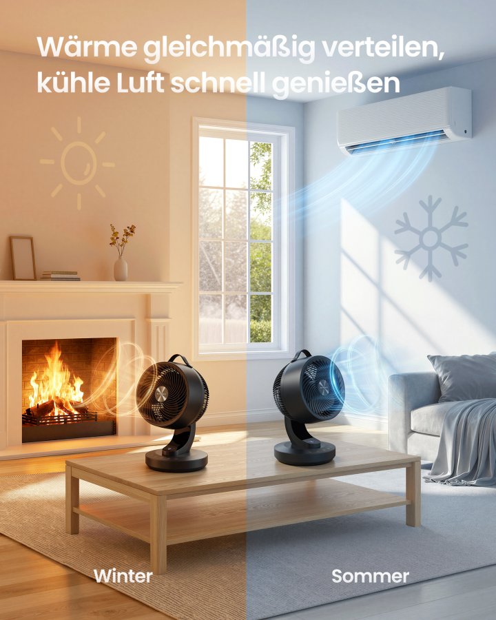 SONGMICS Bordventilator, Stille Ventilator 20 dB, Luftcirkulator LED Display, Fjernbetjening, Effektiv K�ling, 70&deg; Oscillation, 8 Hastigheder, 12 Timer, Bl�ksort XFC001B1EU