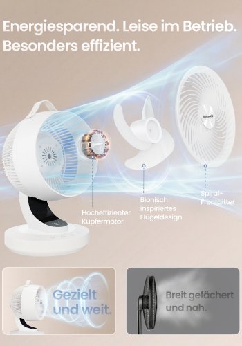 SONGMICS XFC001W1EU Lydl�s bordventilator 20dB med fjernbetjening, kraftfuld luftcirkulator, 70&deg; oscillation, 8 hastigheder, 12 timer, Cloud White