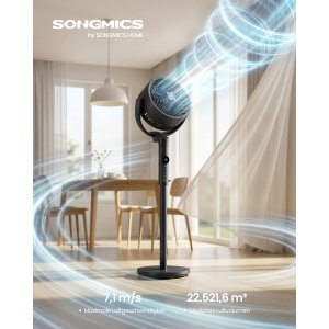 SONGMICS Standerventilator, Lydl�s Ventilator 20 dB med Fjernbetjening, Luftcirkulator med 120&deg; & 135&deg; Oscillation, 15 Hastigheder, 15-timers Timer, 3 Tilstande, H�jdejusterbar, Bl�ksort XFC002B1EU