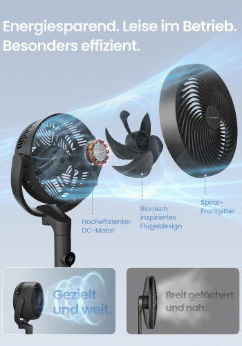 SONGMICS Standerventilator, Lydl�s Ventilator 20 dB med Fjernbetjening, Luftcirkulator med 120&deg; & 135&deg; Oscillation, 15 Hastigheder, 15-timers Timer, 3 Tilstande, H�jdejusterbar, Bl�ksort XFC002B1EU