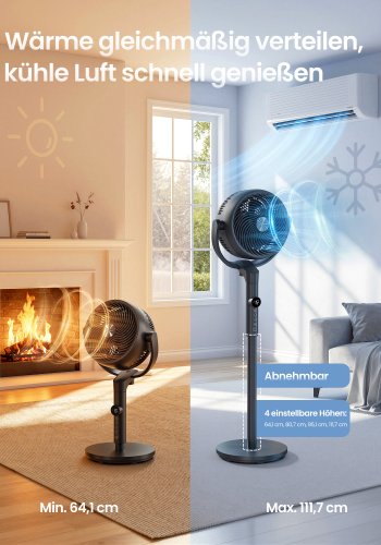 SONGMICS Standerventilator, Lydl�s Ventilator 20 dB med Fjernbetjening, Luftcirkulator med 120&deg; & 135&deg; Oscillation, 15 Hastigheder, 15-timers Timer, 3 Tilstande, H�jdejusterbar, Bl�ksort XFC002B1EU