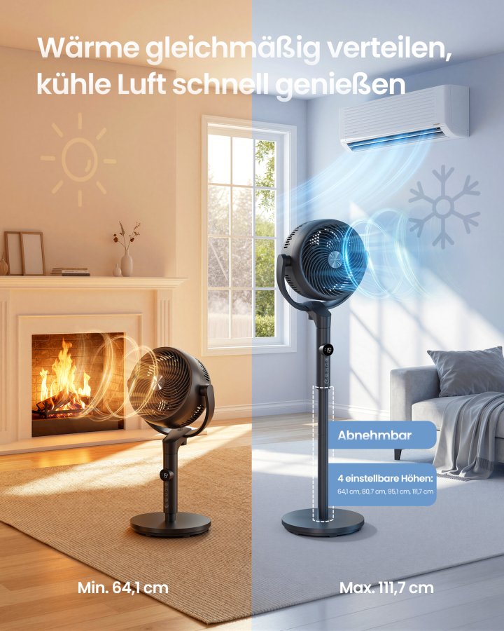 SONGMICS Standerventilator, Lydl�s Ventilator 20 dB med Fjernbetjening, Luftcirkulator med 120&deg; & 135&deg; Oscillation, 15 Hastigheder, 15-timers Timer, 3 Tilstande, H�jdejusterbar, Bl�ksort XFC002B1EU