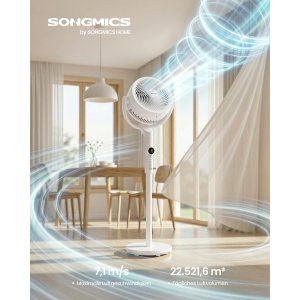 SONGMICS Lydl�s Standerventilator 20 dB, Med Fjernbetjening, Kraftig Luftcirkulator, 120&deg;+135&deg; Oscillation, 15 Hastigheder, 15-timers Timer, 3 Tilstande, Justerbar H�jde, Cloud White XFC002W1EU