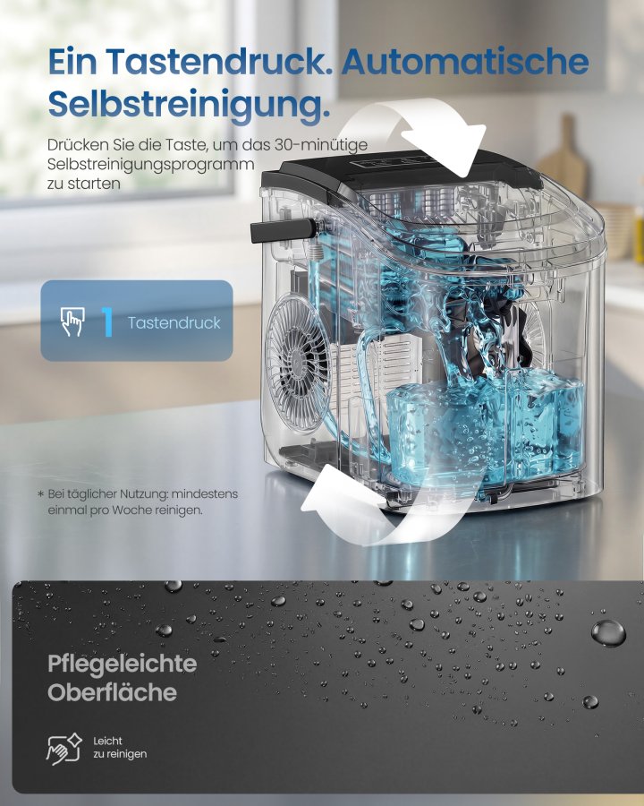 SONGMICS isterningmaskine, isterningmaskine med selvrensning, p� 6 minutter, 9 isterninger i 2 st�rrelser, 12 kg p� 24 timer, b�rbar, k�kken, WG, fest, camping, bl�ksort XZB001B1EU