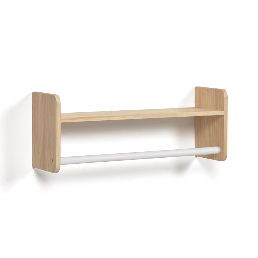 KAVE HOME Florentina vegghylle for barn, med hengestang - hvit MDF og naturlig furu (52,5x15)