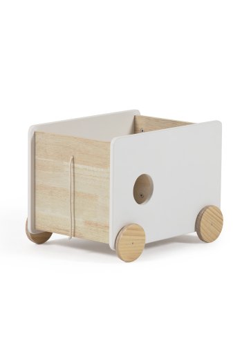 KAVE HOME Bianina barnevogn, med oppbevaring - hvit MDF og naturlig furu (45x34)