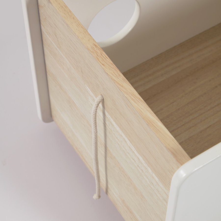 KAVE HOME Bianina barnevogn, med oppbevaring - hvit MDF og naturlig furu (45x34)