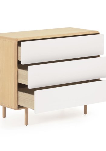 KAVE HOME Anielle kommode, m. 3 skuffer - gr/naturlig ask finer/asketre