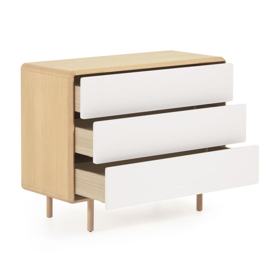 KAVE HOME Anielle kommode, m. 3 skuffer - gr/naturlig ask finer/asketre