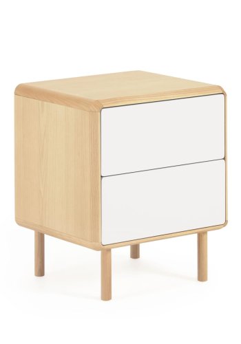 KAVE HOME Anielle nattbord, m. 2 skuffer - gr/naturlig ask finer/asketre (50x45)