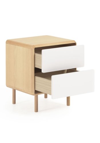 KAVE HOME Anielle nattbord, m. 2 skuffer - gr/naturlig ask finer/asketre (50x45)