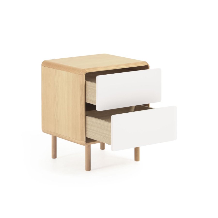 KAVE HOME Anielle nattbord, m. 2 skuffer - gr/naturlig ask finer/asketre (50x45)