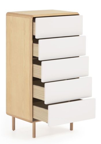 KAVE HOME Anielle kommode, m. 5 skuffer - gr/naturlig ask finer/asketre
