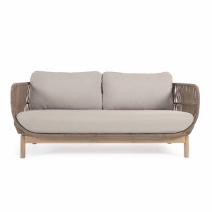 KAVE HOME Catalina 3 pers. havesofa, m. armln og hynder - beige reb og natur akacietr