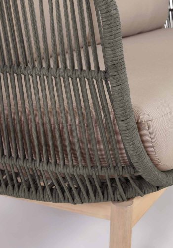 KAVE HOME Catalina 3-manns hagesofa, med armlener og puter - grnt tau og naturlig akasietre