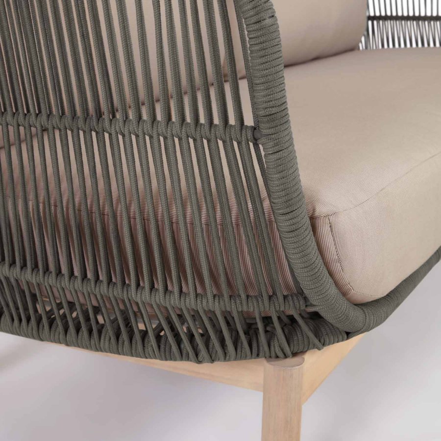 KAVE HOME Catalina 3-manns hagesofa, med armlener og puter - grnt tau og naturlig akasietre