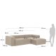KAVE HOME Block 3-manns sofa, med hyre sjeselong - beige stoff
