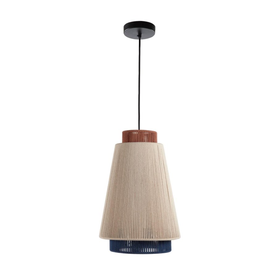 KAVE HOME Yuvia-taklampe i bomull med en beige, bl og terrakotta-finish